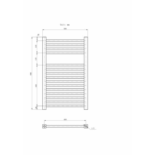 Törölközőszárító radiátor, szögletes, Proper 50cm x 80cm, fekete