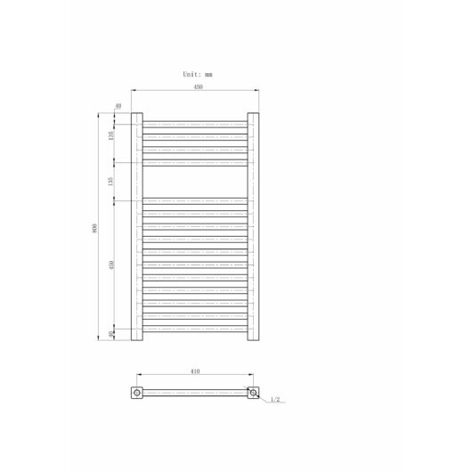 Törölközőszárító radiátor, szögletes, Proper 45cm x 80cm, fehér