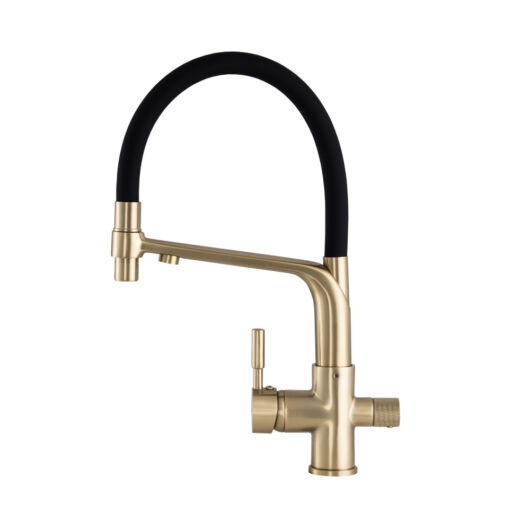 Vegas három utas konyhai csaptelep vízszűrő berendezéshez, szálcsiszolt arany