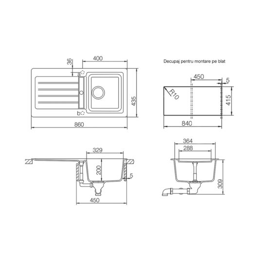 Schock Typos D-100S egymedencés gránit mosogató csepptálcával  méret