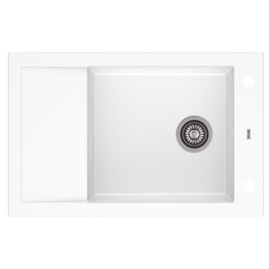 A-POINT 40 egymedencés gránit mosogató csepptálcával, automata dugóemelő, szifonkészlet, fehér