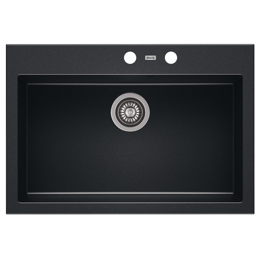 A-POINT 60 egymedencés gránit mosogató automata dugóemelő, szifonnal, fekete-szemcsés fényes