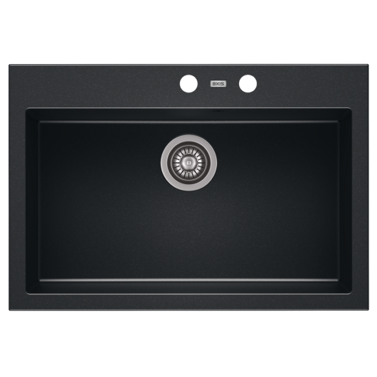 A-POINT 60 egymedencés gránit mosogató automata dugóemelő, szifonnal, fekete-szemcsés fényes