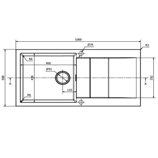 CASCADA 100 egymedencés gránit mosogató méret