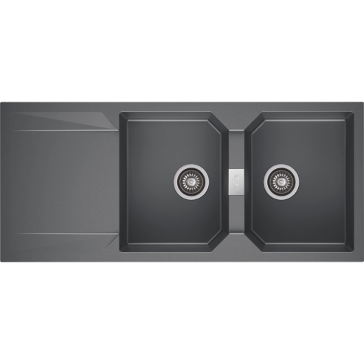 KRONOS 200 kétmedencés csepegtetőtálcás gránit mosogató automata dugóemelő, szifonnal, szürke