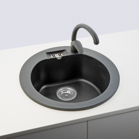 Malibu 10 kerek gránit mosogató, szifonnal fekete-szemcsés