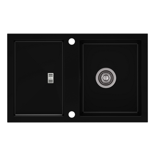 SLIDE 40 egymedencés gránit mosogató csepptálcával, automata dugóemelő, szifonkészlet, fekete