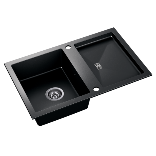 SLIDE 40 egymedencés gránit mosogató csepptálcával, automata dugóemelő, szifonkészlet, fekete-szemcsés