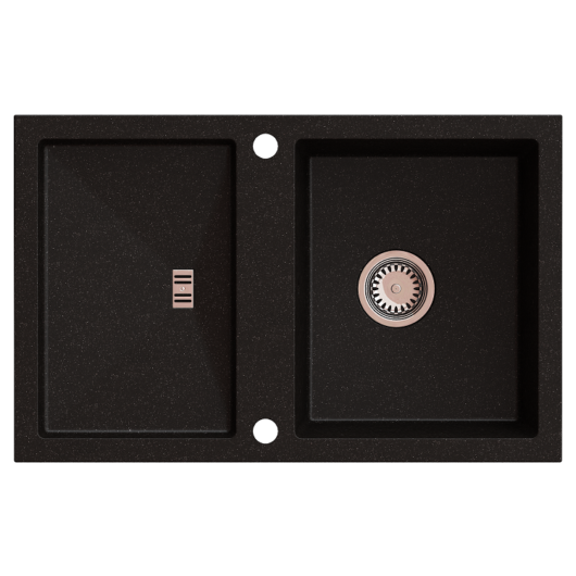 SLIDE 40 egymedencés gránit mosogató csepptálcával, automata dugóemelő, szifonkészlet, fekete-szemcsés