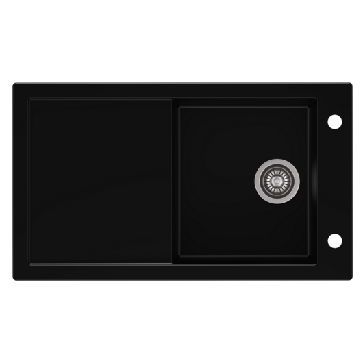 TRAMONTANA egymedencés gránit mosogató csepptálcával, automata dugóemelő, szifonkészlet, fekete