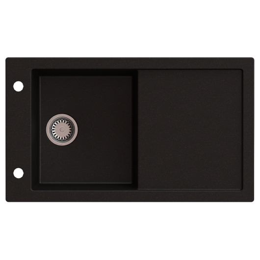 TRAMONTANA egymedencés gránit mosogató csepptálcával, automata dugóemelő, szifonkészlet, fekete-szemcsés