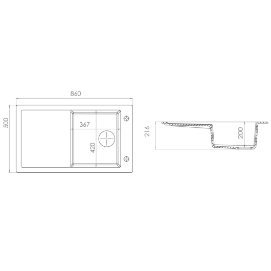 TRAMONTANA egymedencés gránit mosogató méret