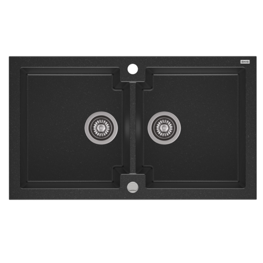 HONEST 160 kétmedencés gránit mosogató automata dugóemelő, szifonnal, fekete-szemcsés