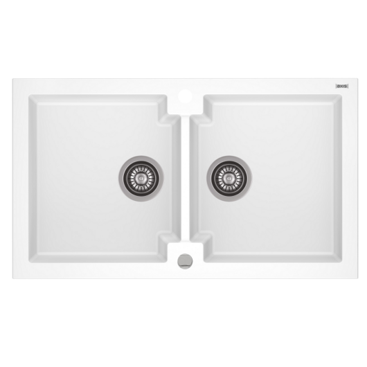 HONEST 160 kétmedencés gránit mosogató automata dugóemelő, szifonnal, fehér