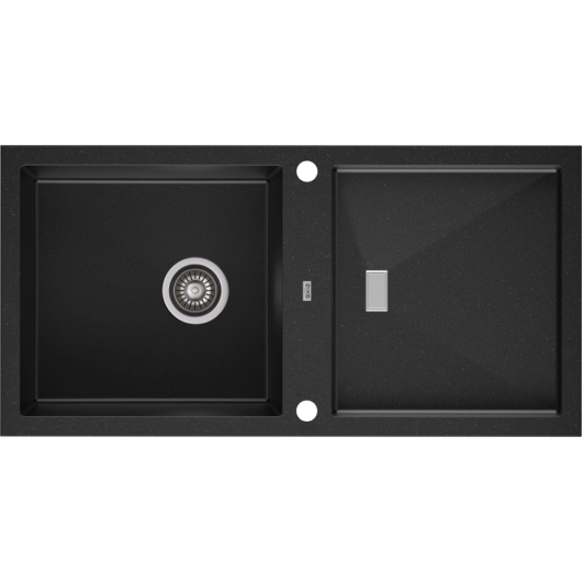 SLIDE 200 egymedencés gránit mosogató csepptálcával, automata dugóemelő, szifonkészlet, fekete-szemcsés