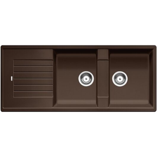 BLANCO ZIA 8S Silgranit kétmedencés csepegtetőtálcás gránit mosogató, szifonnal, kávébarna
