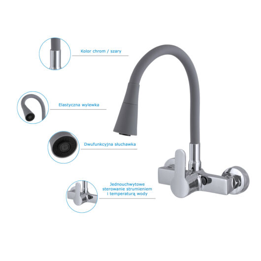 Flex 3000 konyhai fali csaptelep szürke-króm