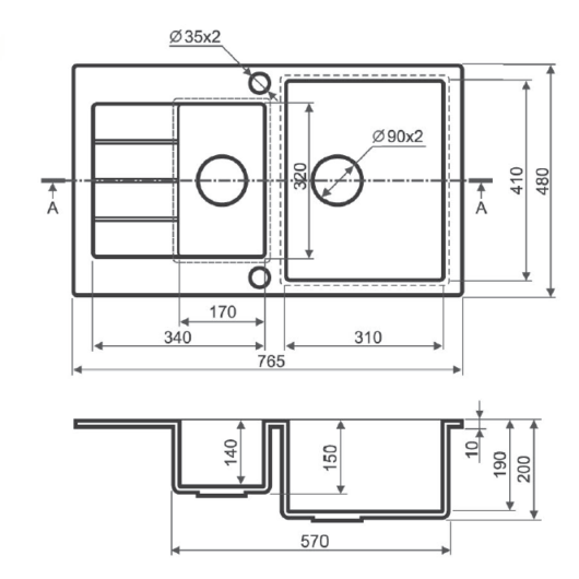 AVIGNON gyümölcsmosós gránit mosogató méret