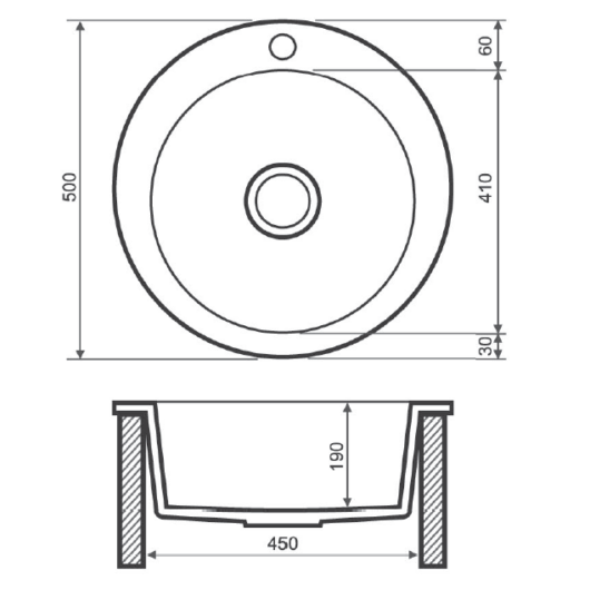 BELFORT  kerek gránit mosogató méret