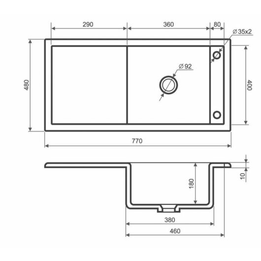 PARIS egymedencés gránit mosogató méret