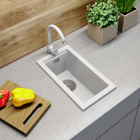 Gamma Decor 2850 gránit mosogató, szifonnal, fehér