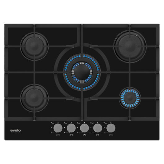 EVIDO MURANO 70B üveg gáz főzőlap, fekete