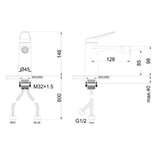 Evo bidé csaptelep méretek