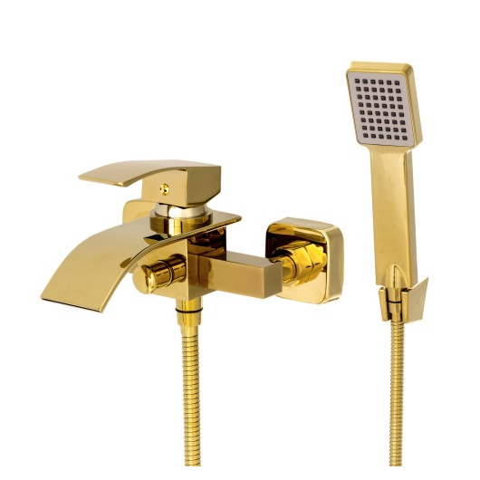 Elva kádtöltő fürdőszobai csaptelep vízesés alakú vízsugárral arany