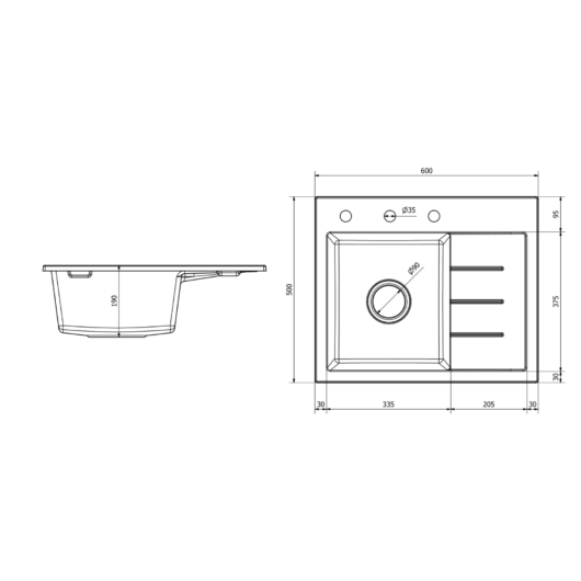 Exclusive 60 gránit mosogató, jobbos csepegtetővel, bézs, beépíthető
