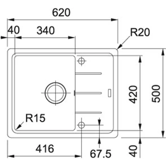 FRANKE BASIS 611-62 egymedencés gránit mosogató csepptálcával  méret, bézs