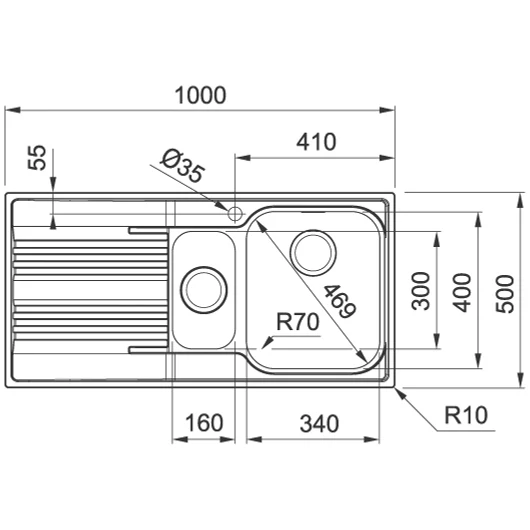 FRANKE SMART SRX 651 másfél medencés inox mosogató csepptálcával  méret