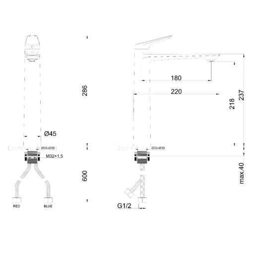 EVO magas fürdőszobai mosdó csaptelep 