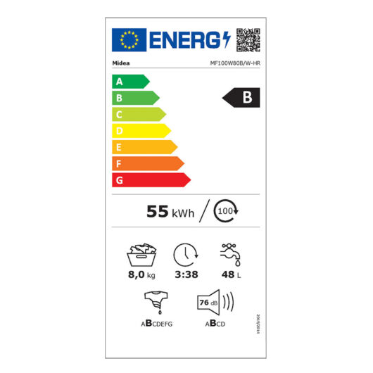MIDEA Lunar MF100W80B/W-HR elöltöltős mosógép energia