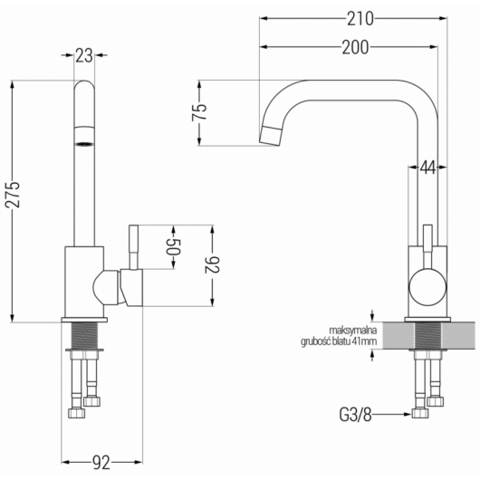 Mexen Modena konyhai csaptelep fekete, műszaki