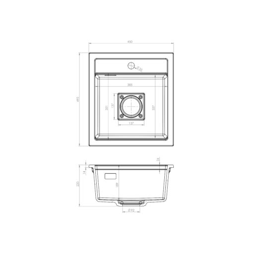 QUADRO 4550 egymedencés gránit mosogató automata dugóemelő, szifonnal