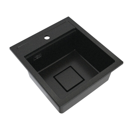 QUADRO 4550 egymedencés gránit mosogató automata dugóemelő, szifonnal, fekete-aranyszemcsés