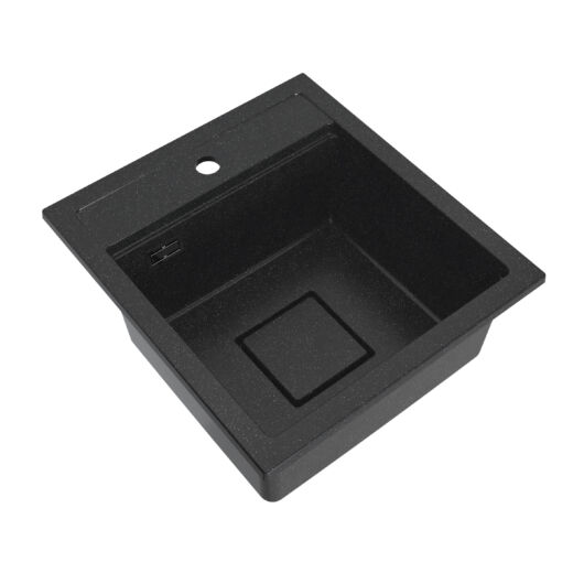 QUADRO 4550 egymedencés gránit mosogató automata dugóemelő, szifonnal, fekete-szemcsés