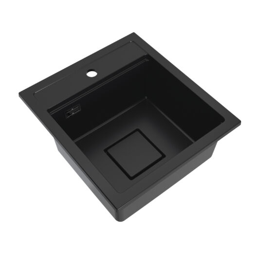 QUADRO 4550 egymedencés gránit mosogató automata dugóemelő, szifonnal, fekete