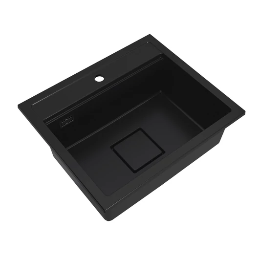 QUADRO 5850 egymedencés gránit mosogató automata dugóemelő, szifonnal, fekete
