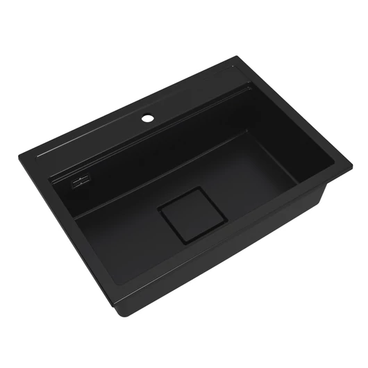 QUADRO 7050 egymedencés gránit mosogató automata dugóemelő, szifonnal, fekete