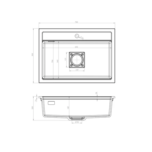 QUADRO 7050 egymedencés gránit mosogató automata dugóemelő, szifonnal