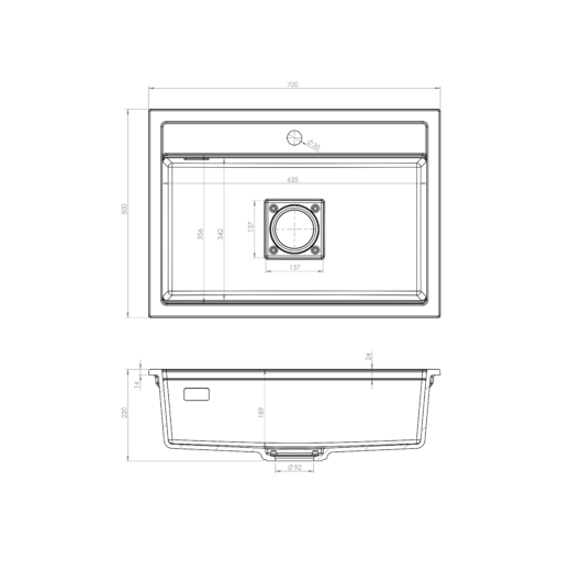 QUADRO 7050 egymedencés gránit mosogató automata dugóemelő, szifonnal