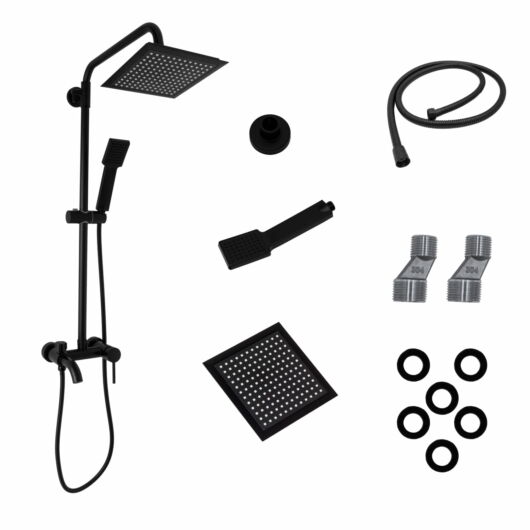 Roy esőztető zuhanyszett szögletes zuhanyfejjel fekete