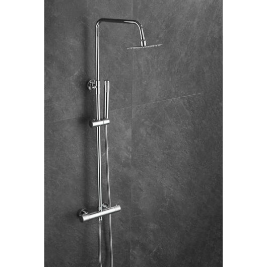 Roy Pro termosztatikus fürdőszobai zuhanyszett fali keverőcsappal és esőztető zuhanyfejjel króm