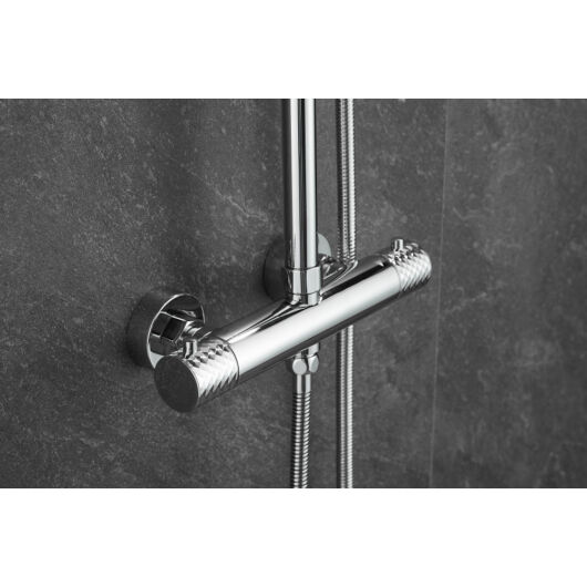 Roy Pro termosztatikus fürdőszobai zuhanyszett fali keverőcsappal és esőztető zuhanyfejjel króm