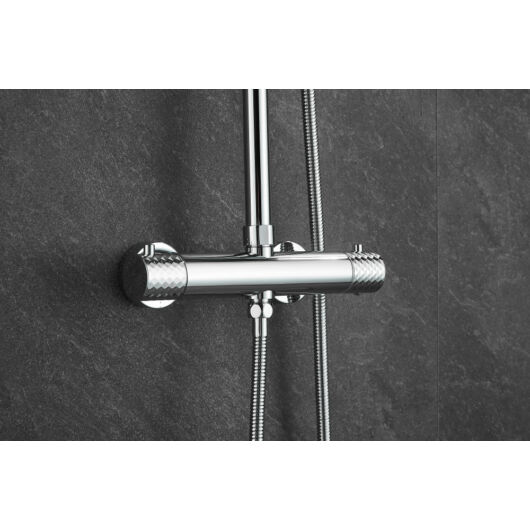 Roy Pro termosztatikus fürdőszobai zuhanyszett fali keverőcsappal és esőztető zuhanyfejjel króm
