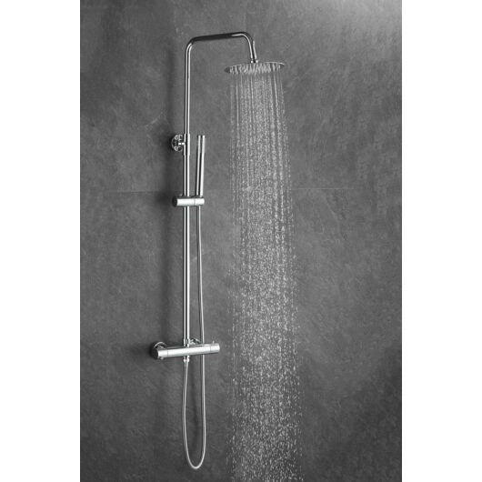Roy Pro termosztatikus fürdőszobai zuhanyszett fali keverőcsappal és esőztető zuhanyfejjel króm