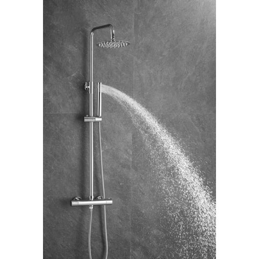 Roy Pro termosztatikus fürdőszobai zuhanyszett fali keverőcsappal és esőztető zuhanyfejjel króm