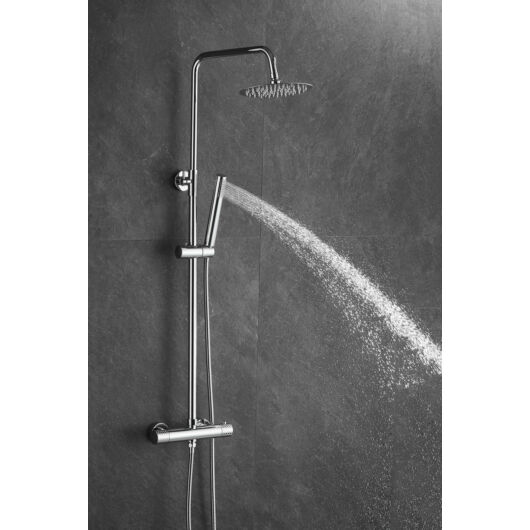 Roy Pro termosztatikus fürdőszobai zuhanyszett fali keverőcsappal és esőztető zuhanyfejjel króm