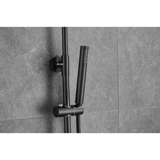 Roy Pro termosztatikus fürdőszobai zuhanyszett fali keverőcsappal és esőztető zuhanyfejjel fekete